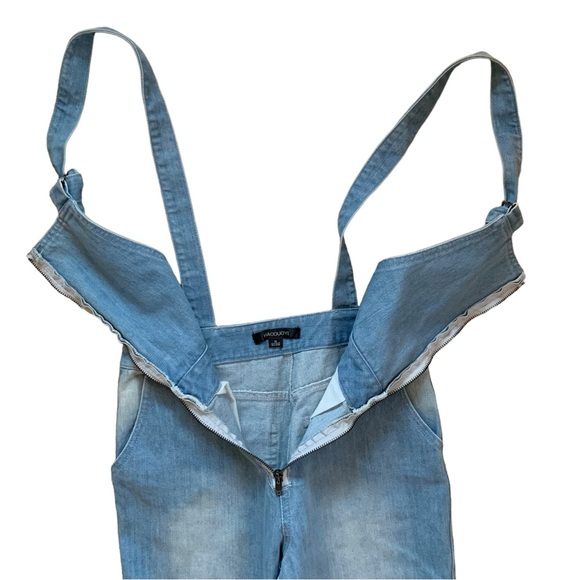 Light wash overalls dungarees size XS tie up strap zip back bootcut flare - Picture 8 of 15